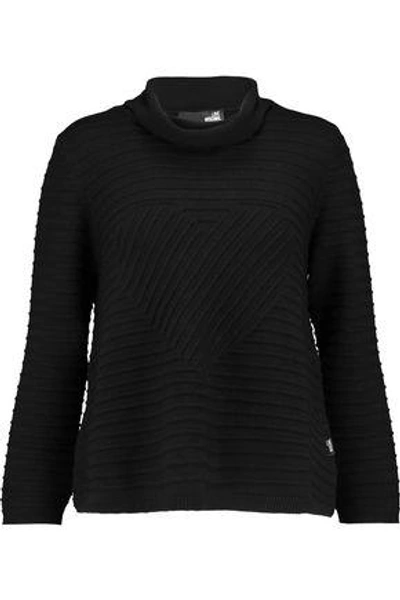 Shop Love Moschino Woman Ribbed-wool Turtleneck Sweater Black