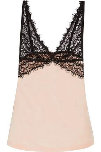 Shop Mimi Holliday Woman Bisou Bisou Zoo Stretch-silk Satin And Lace Camisole Neutral