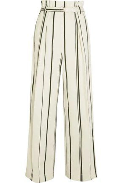 Shop 3.1 Phillip Lim / フィリップ リム Woman Striped Cotton And Linen-blend Wide-leg Pants Ivory