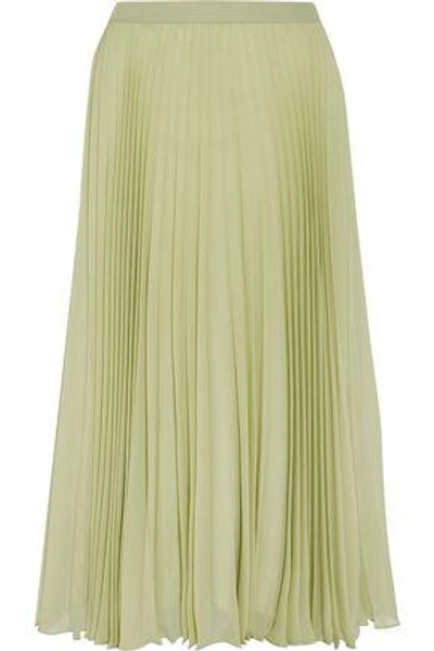 Shop Maison Margiela Woman Pleated Chiffon Midi Skirt Green