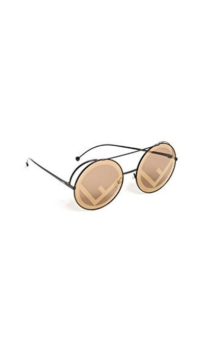 Shop Fendi Round Holographic Sunglasses In Brown/brown Gold