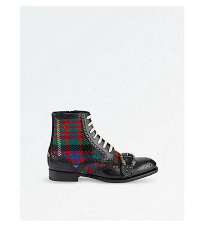 Shop Gucci Queercore Tartan-detail Leather Boots In Blk/other