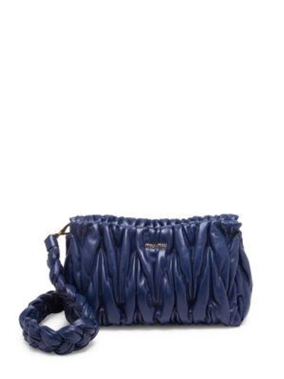 Shop Miu Miu Smocked Leather Shoulder Bag In Blue