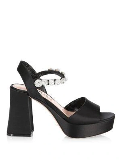 Shop Miu Miu Ankle Strap Platform Sandals In Black