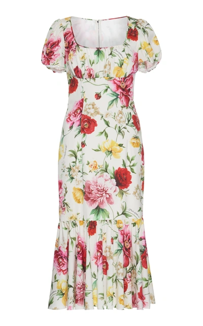 Shop Dolce & Gabbana Floral-print Stretch-silk Dress