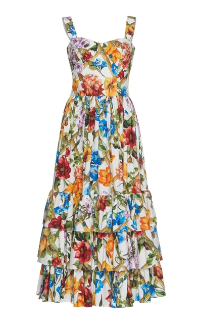 Shop Dolce & Gabbana Floral-print Cotton Bustier Dress