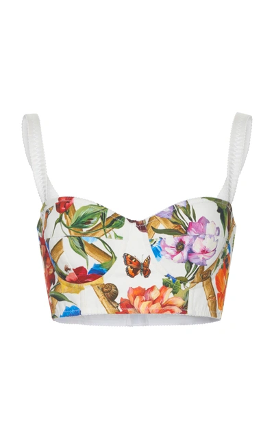 Shop Dolce & Gabbana Floral-print Cropped Bustier Top
