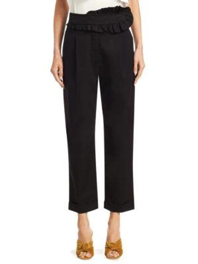 Shop Carven Ruffle Cropped Cotton Pants In Black