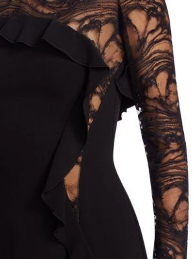 Shop Elie Saab Lace Long Sleeve Dress In Black