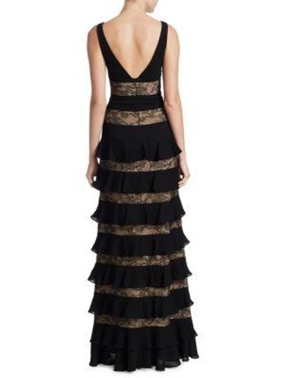 Shop ml Monique Lhuillier Lace Tiered Gown In Black Nude