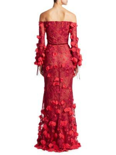 Shop Marchesa Notte Embroidered Floor-length Gown In Red