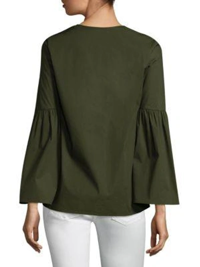 Shop Michael Michael Kors Poplin Grommet Bell Sleeve Top In White