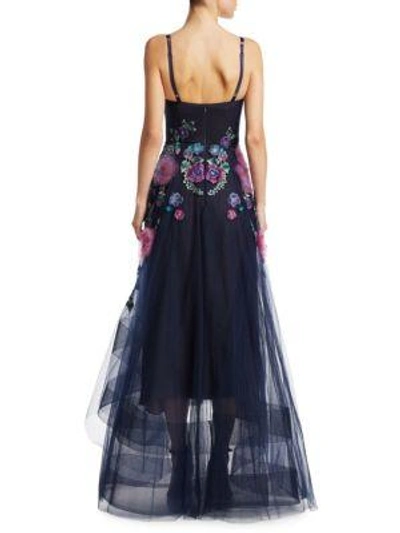 Shop Marchesa Notte Embellished Hi-lo Corset Gown In Navy