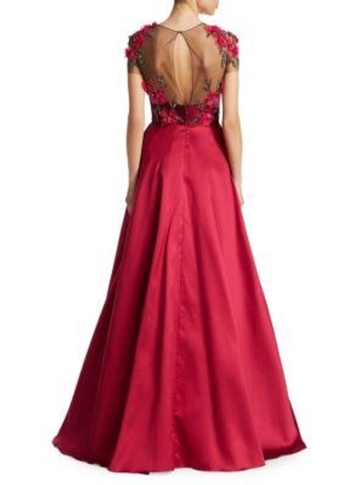 Shop Marchesa Notte Floral Floor-length Gown In Fuchsia