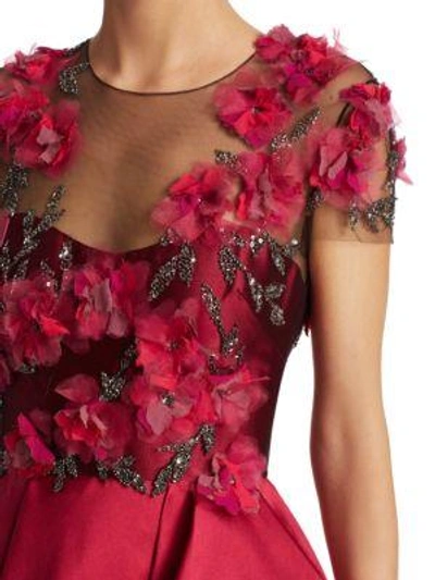 Shop Marchesa Notte Floral Floor-length Gown In Fuchsia