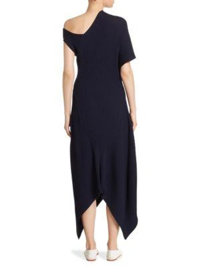 Shop The Row Jiana One-shoulder Wool Midi Dress In Dark Navy