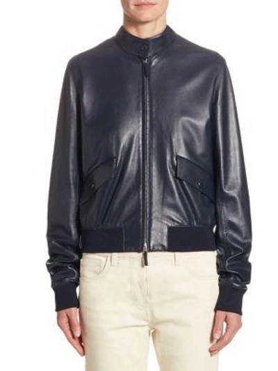 Shop The Row Erhly Leather Jacket In Navy