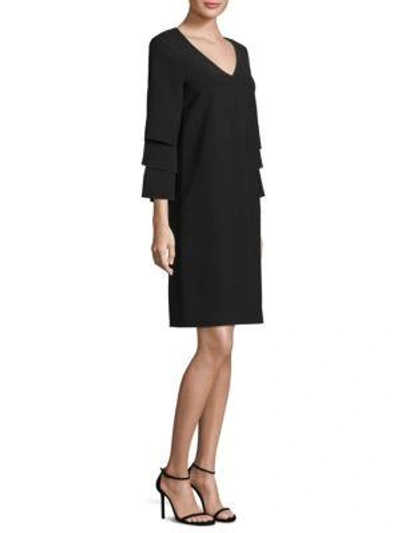 Shop Lafayette 148 Velez Tiered-sleeve Shift Dress In Black