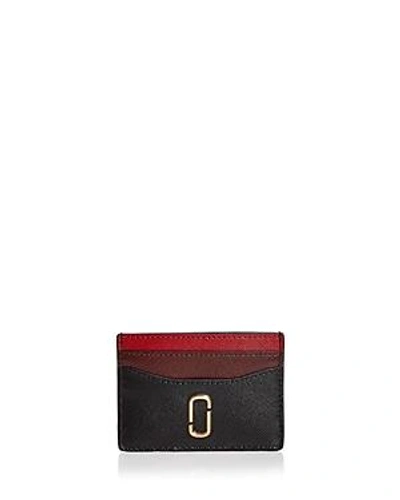 Shop Marc Jacobs Snapshot Leather Card Case In Black/chianti