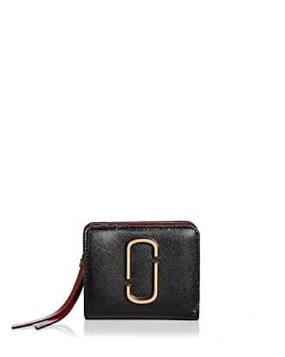 Shop Marc Jacobs Snapshot Mini Leather Wallet In Black/chianti/gold