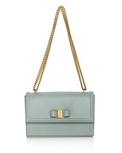 Shop Ferragamo Ginny Leather Shoulder Bag In Opal Blue/gold