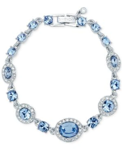 Shop Givenchy Silver-tone Pave & Blue Stone Flex Bracelet In Rhodium