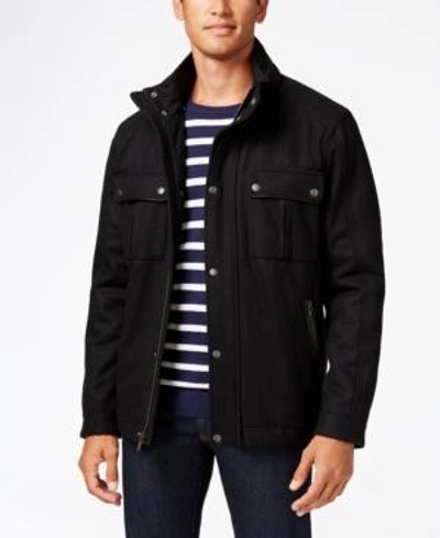 Cole Haan Wool Melton Trucker With Faux Leather Trim In Black