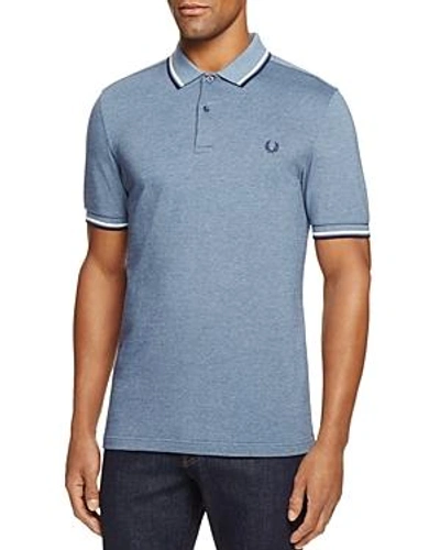 Shop Fred Perry Tipped Pique Slim Fit Polo Shirt In Oxford/snow White/blue