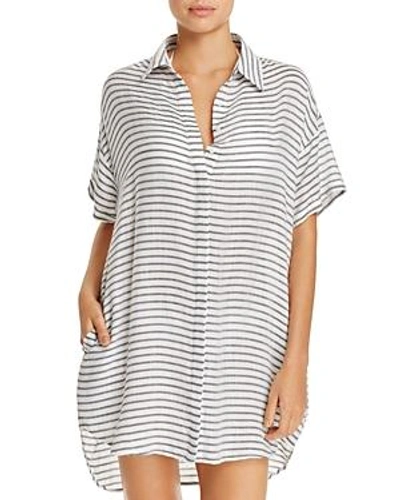 Shop Red Carter Shirt Tunic Swim Cover-up In Black/white