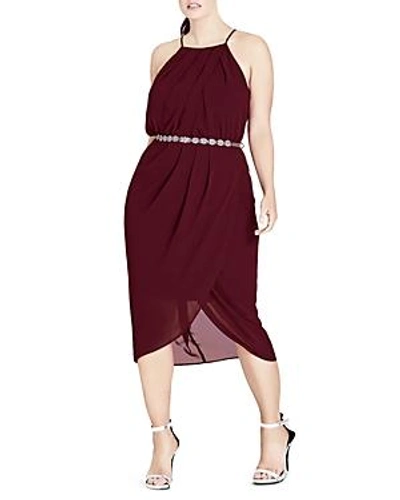 Shop City Chic Love Faux-wrap Belted Dress In Garnet