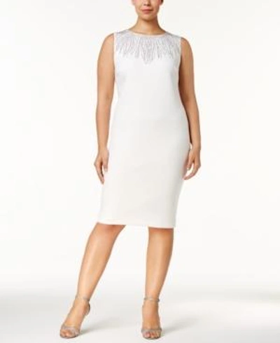 Shop Calvin Klein Plus Size Embellished Sheath Dress In Cream