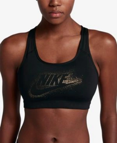 Nike Pro Classic Compression Medium-support Sports Bra In Black/metallic  Gold