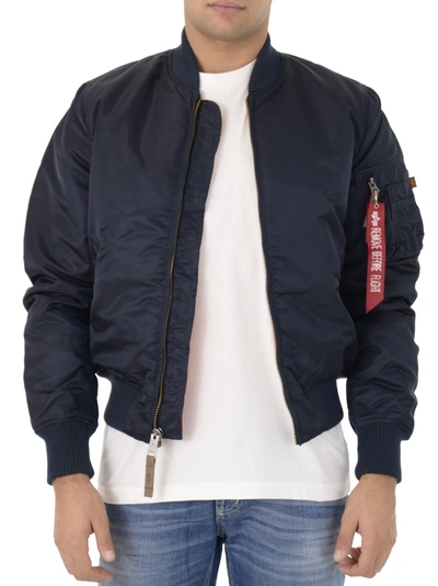 Shop Alpha Industries Navy Cropped Bomber Jacket In Blue