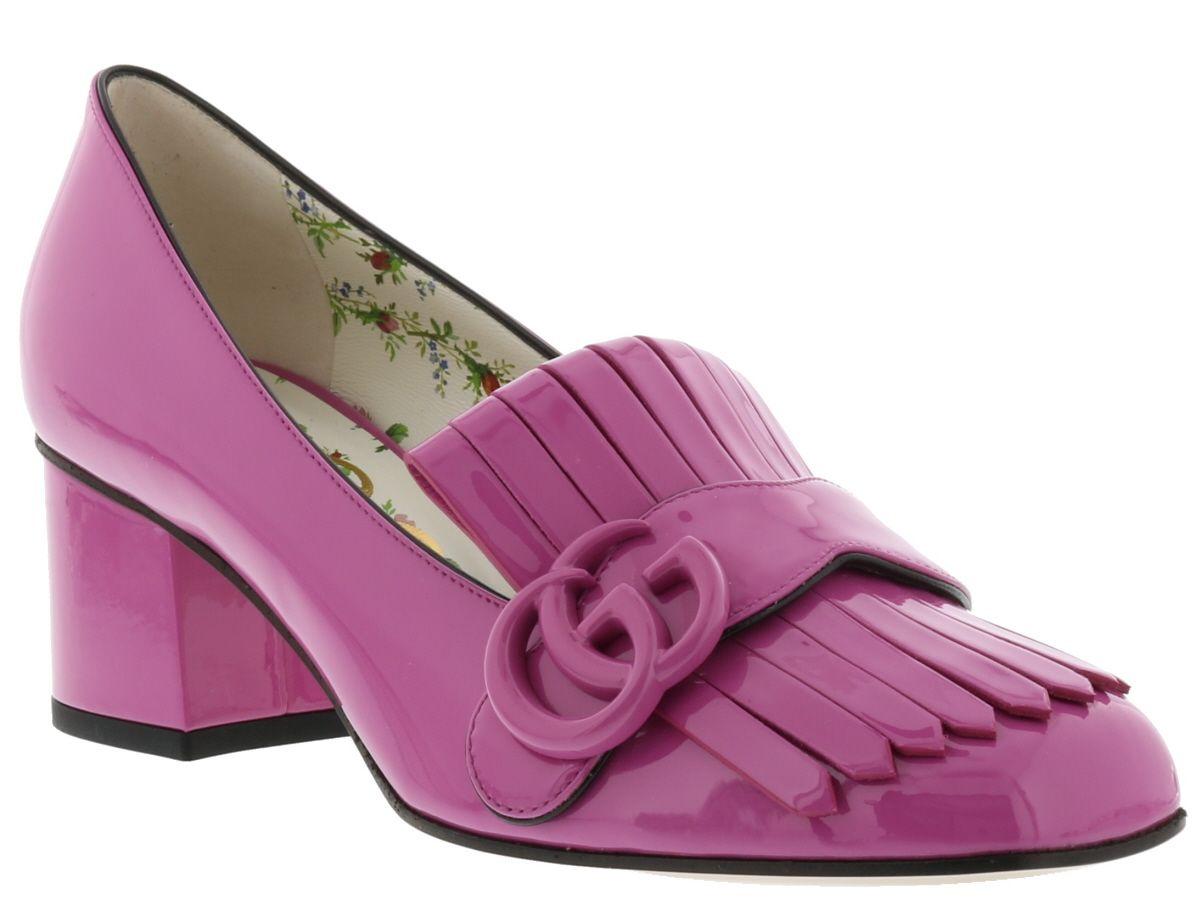 Gucci Marmont Patent Leather Mid-heel Pump In Candy Pink | ModeSens