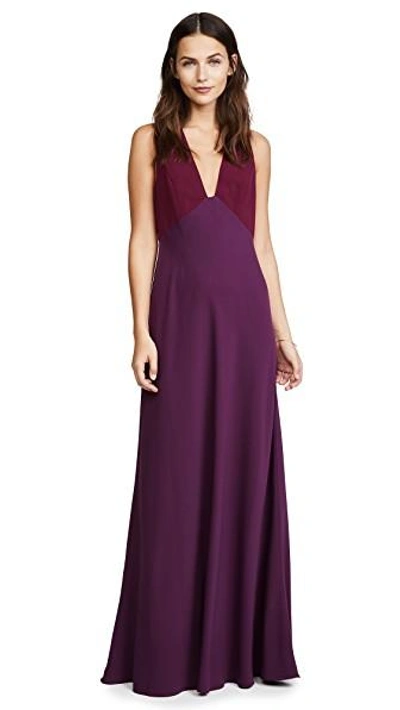 Shop Jill Jill Stuart V Neck Two Tone Gown In Concord Grape & Black Currant