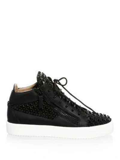 Shop Giuseppe Zanotti Gradient Leather Mid-top Sneakers In Black