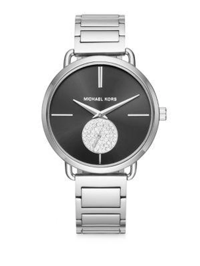 Shop Michael Kors Portia Stainless Steel Two-hand Sub-eye Chronograph Bracelet Watch In Silver