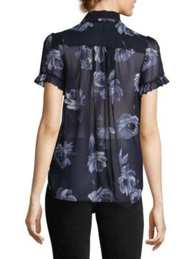 Shop Kate Spade Star Bright Floral-print Blouse In Rich Navy