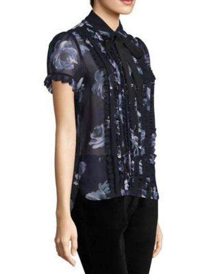 Shop Kate Spade Star Bright Floral-print Blouse In Rich Navy