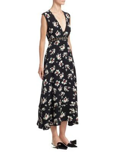 Shop Proenza Schouler Hook-&-eye Midi Dress In Black Ecru Blossom