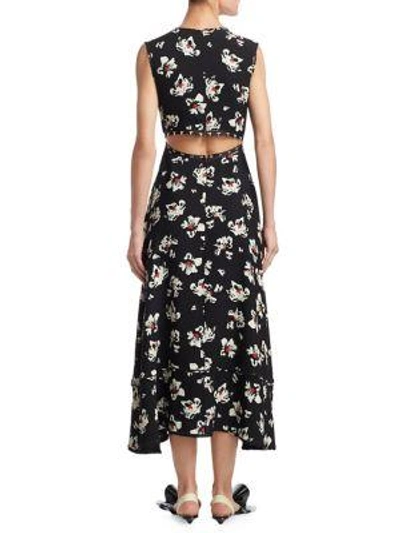 Shop Proenza Schouler Hook-&-eye Midi Dress In Black Ecru Blossom