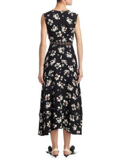 Shop Proenza Schouler Hook-&-eye Midi Dress In Black Ecru Blossom