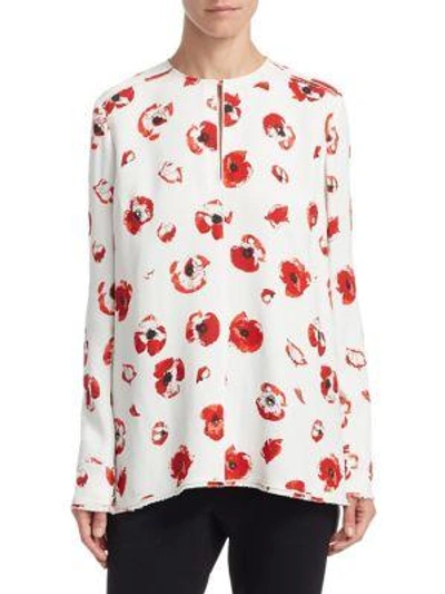 Shop Proenza Schouler Silk Floral-print Top In Creme Coral Poppy