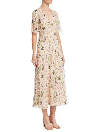 Shop Red Valentino Silk Insect-print Dress In Soya