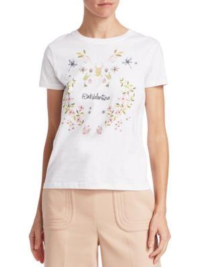 Shop Red Valentino Cotton Logo Tee In Bianco