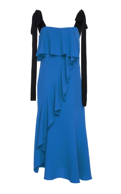Shop Goen J Ruffle-trimmed Midi Dress In Blue