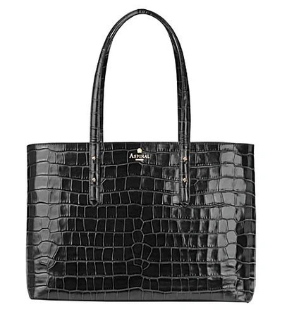 Shop Aspinal Of London Regent Mock-croc Leather Tote Bag In Black