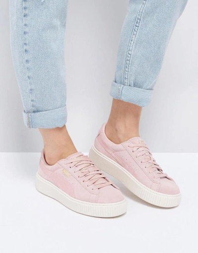Puma Suede Satin Platform Sneakers In Pink - Pink | ModeSens