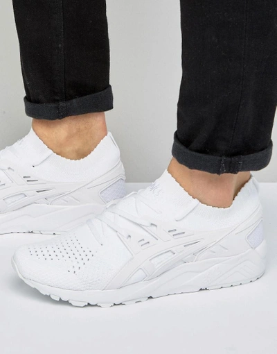 Shop Asics Gel-kayano Knitted Sneakers In White H705n 0101 - White