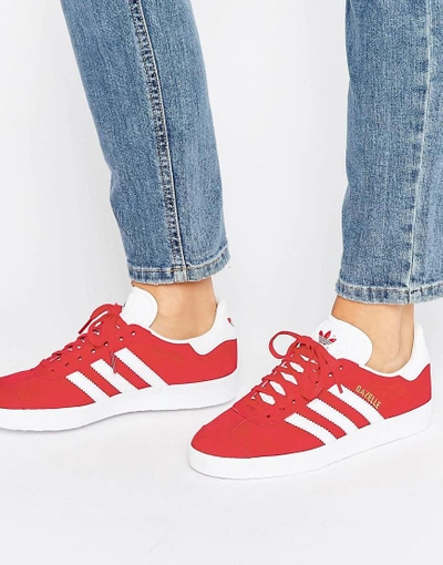 Shop Adidas Originals Red Suede Gazelle Sneakers - Red